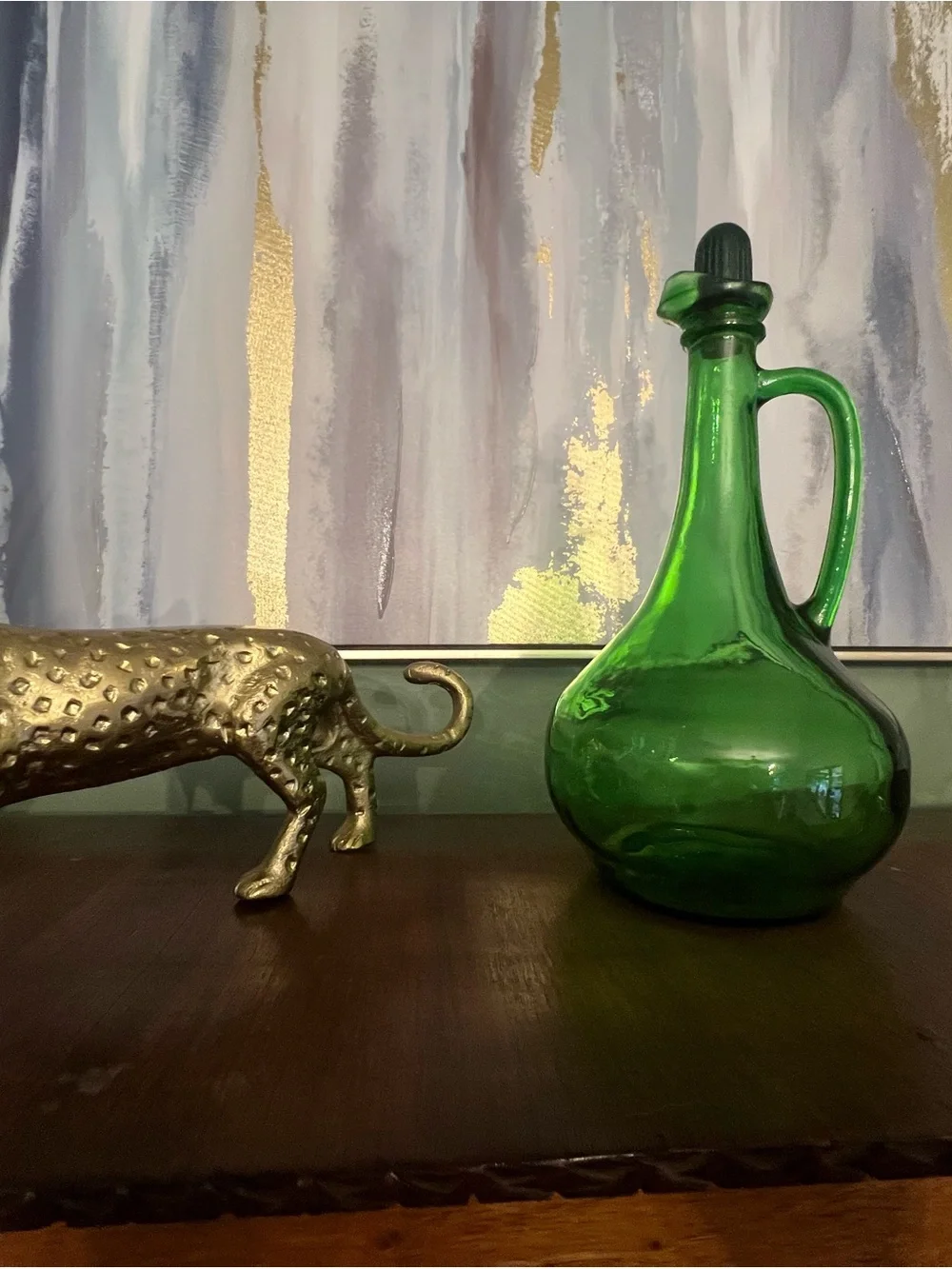Green Glass Decanter - Vintage-Style Cruet